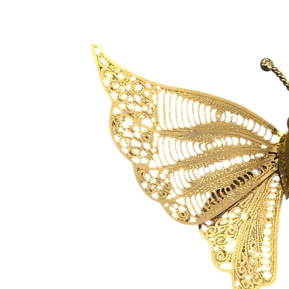 Vintage 1970’s brass filigree butterfly brooch with Articulating wings - Picture 7 of 9